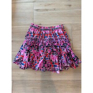 Rhode Fiona Mini Skirt Pink Multicolor Geometric Dot Tiered Ruffle Cotton‎ Large